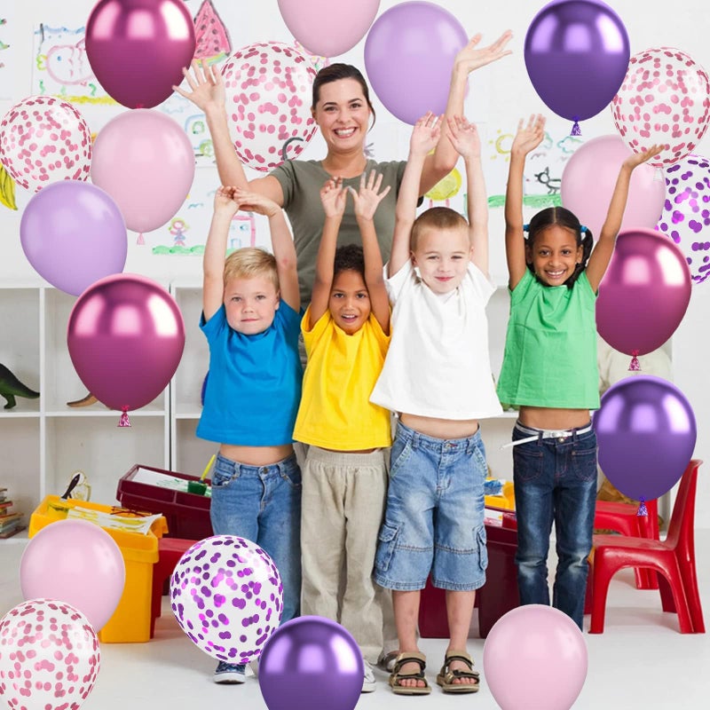 Biapian Pink and Purple Balloons, 50PCS 12 Inch Purple Pink Confetti Balloons, Metallic Purple Pink Latex Balloons with Ribbon, Party Balloons for Girls Birthday Baby Shower Wedding Party Decorations - Image 5